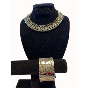 Gunmetal gray thick choker necklace  & Bangle Braclet SKU 001/ 035